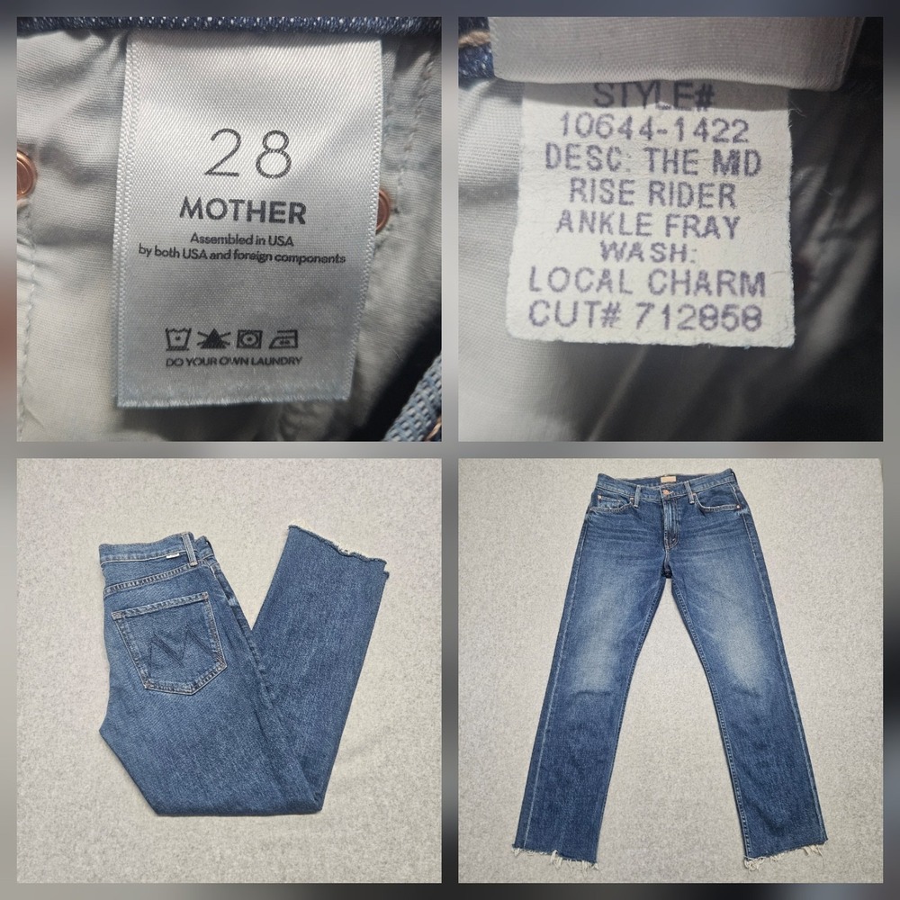 Mother Jeans Womens 28 Blue Mid Rise Rider Ankle Fray Local Charm Raw Hem Denim
